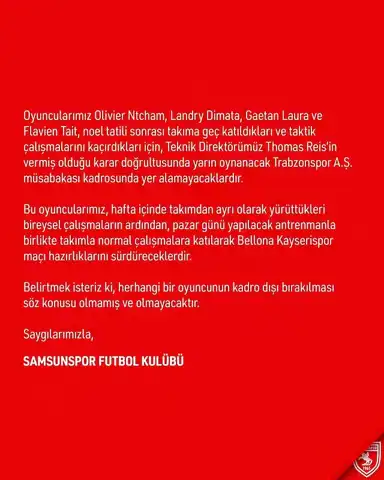 Samsunspor'dan Trabzonspor Maçında Sürpriz Karar!